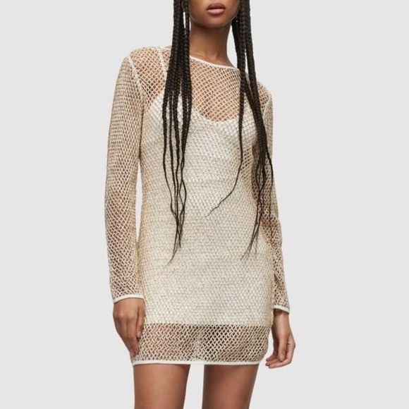 NWT ALLSAINTS  Rosalie Embellished Mesh Mini Dress - size 8 - Picture 1 of 14